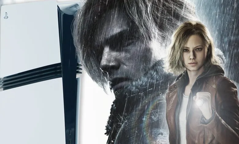 PlayStation 5 console with Resident Evil and Silent Hill game characters.
