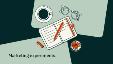 Illustration of a desk with notebook, pen, glasses, coffee, and plant.