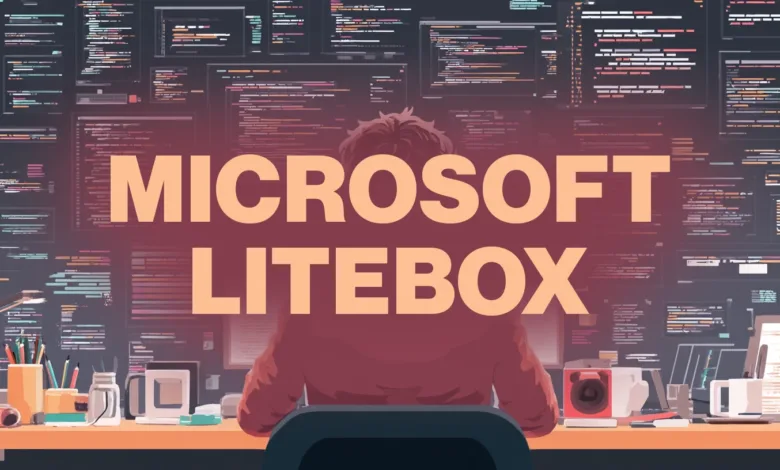 Person coding with 'Microsoft Litebox' text overlayed on code windows.