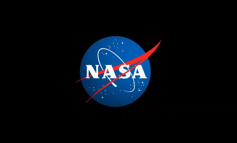 NASA "meatball" logo featuring a blue sphere, white text, and red vector wing.
