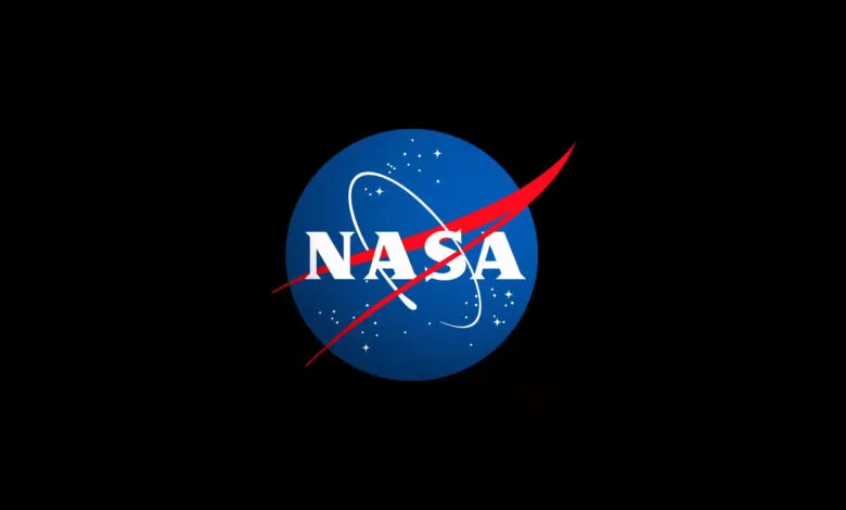 NASA "meatball" logo featuring a blue sphere, white text, and red vector wing.