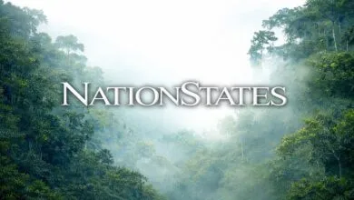 Lush green forest with mist and the text 'NATIONSTATES' overlaid.