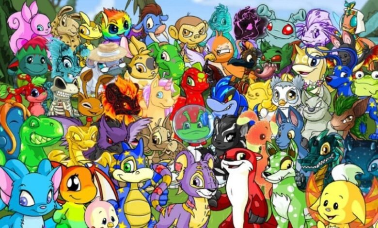 A vibrant group of Neopets characters in a promotional image.