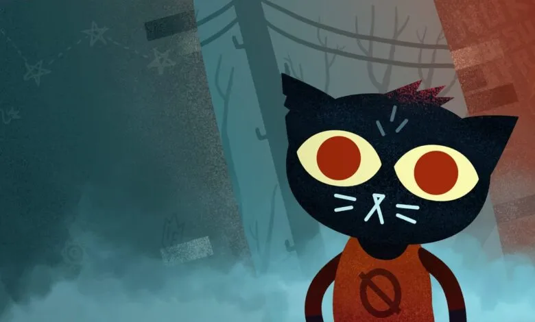 Mae Borowski, a black cat character from Night in the Woods, stares intently.