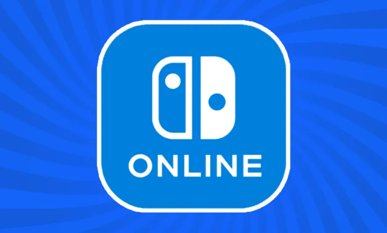 Nintendo Switch Online logo on a blue radial background.