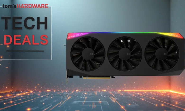 XFX Radeon RX 7900 XTX graphics card with three fans and RGB lighting.