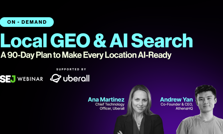 Webinar promo featuring Ana Martinez and Andrew Yan discussing local GEO & AI search.