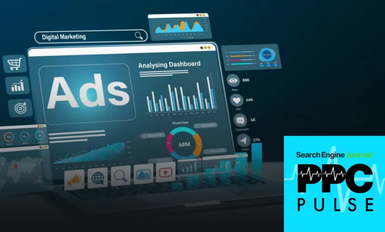 Digital marketing dashboard with ads performance metrics on a laptop screen.