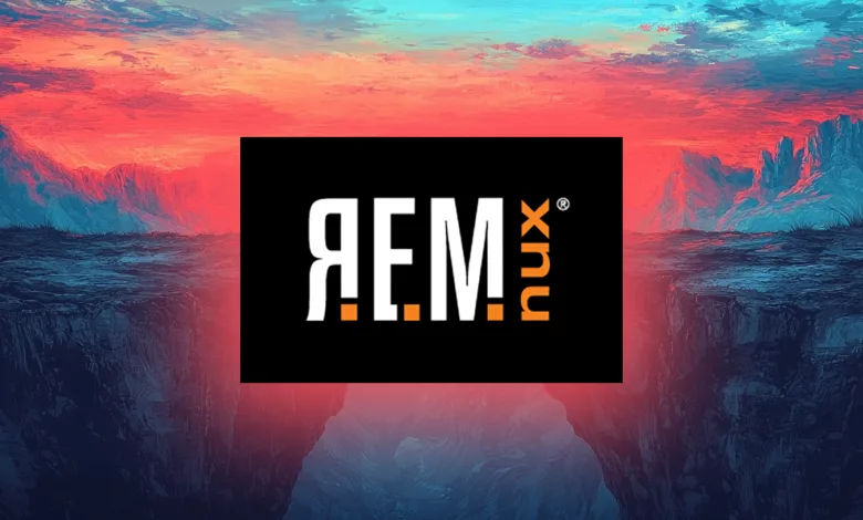 REMnux logo against a vibrant, stylized landscape background.