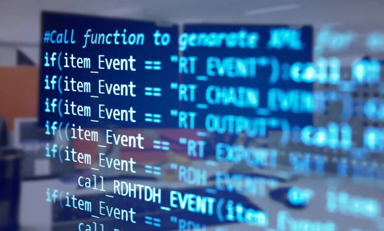 Computer screen displaying lines of code in a blue and white color scheme.