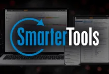 SmarterTools software displayed on laptop and tablet screens.