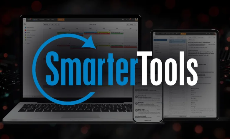 SmarterTools software displayed on laptop and tablet screens.