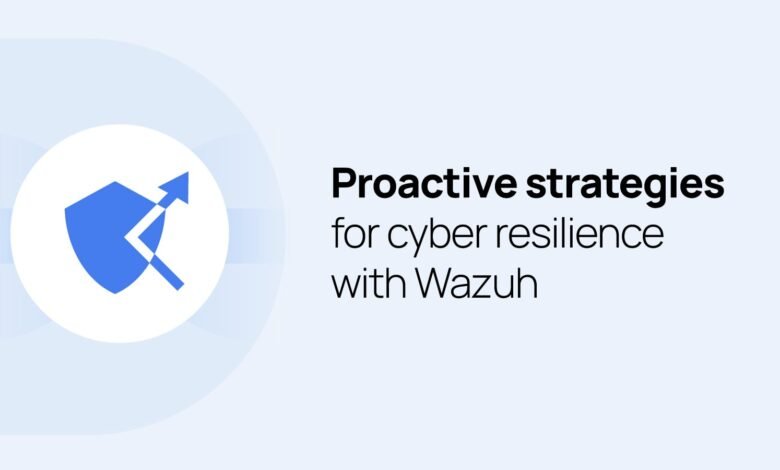 Wazuh cyber resilience strategies with shield and arrow icon.