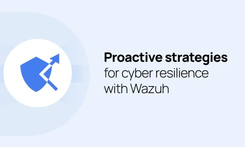 Wazuh cyber resilience strategies with shield and arrow icon.