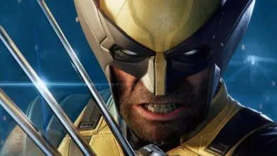 Close-up of Wolverine with claws extended, wearing his iconic yellow and black mask.