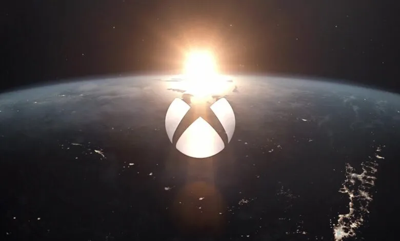 Xbox logo over Earth with a bright sunrise in the background.