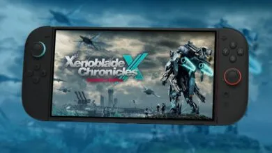 Nintendo Switch displays Xenoblade Chronicles X Definitive Edition gameplay.