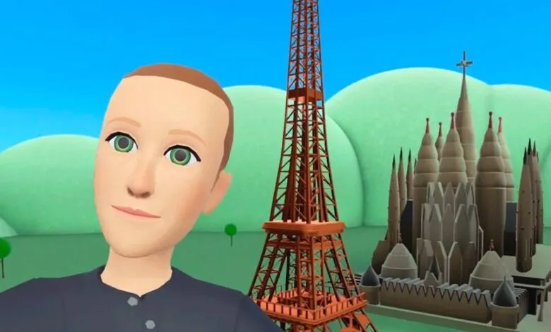 Avatar of Mark Zuckerberg in front of Eiffel Tower and Sagrada Familia.