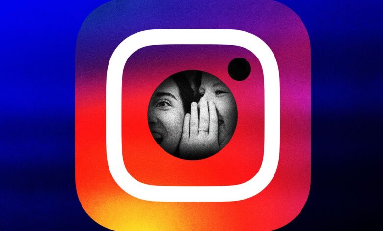 Instagram logo with two people whispering inside the camera circle.