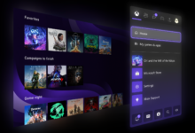 Xbox dashboard interface showing game selections and navigation menu.