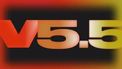 Abstract image of 'V5.5' in gradient colors on a dark background.