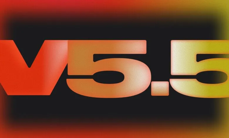 Abstract image of 'V5.5' in gradient colors on a dark background.