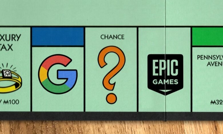 Monopoly board showing Luxury Tax, Google, Chance, Epic Games, and Pennsylvania Avenue.