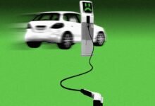 Electric car charging at a station with a sad face icon.