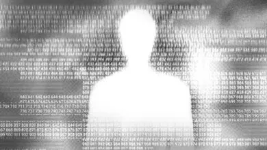 Silhouette of a person overlaid with rows of numbers in a digital matrix style.