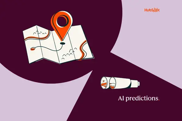 Illustration of a map with a location pin and binoculars, representing AI predictions.