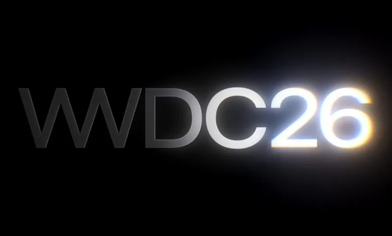 WWDC26 text logo with a glowing effect on a black background.
