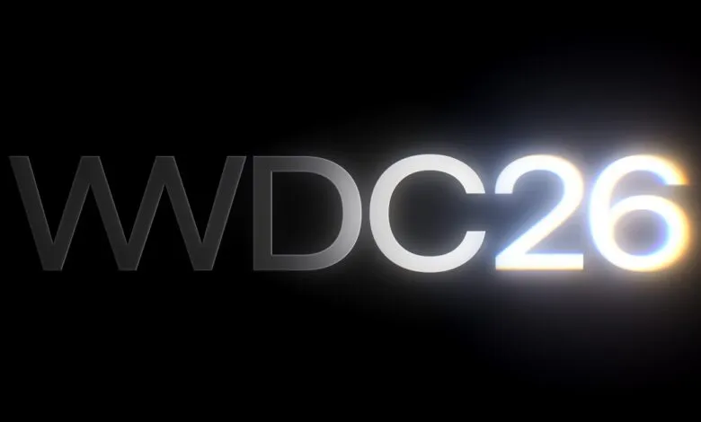 WWDC26 text logo with a glowing effect on a black background.