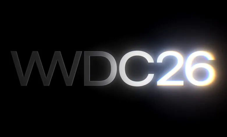 WWDC26 text logo with a glowing effect on a black background.