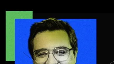 Stylized portrait of Chris Hayes with a blue and green background.