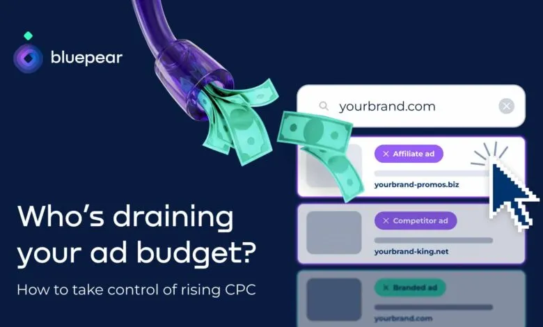 Money flows from a tube into search ads, illustrating ad budget drain.