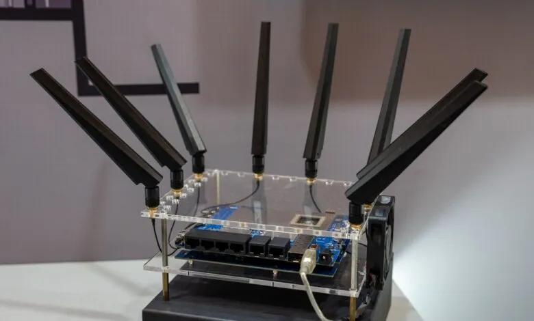 Asus ROG NeoCore Wi-Fi 8 router concept with visible components.