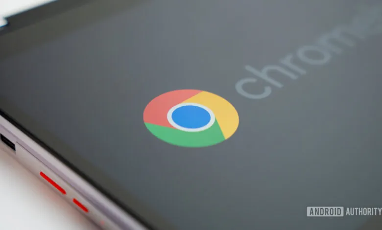 Close-up of a Chromebook screen displaying the Chrome logo.