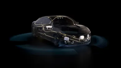 Transparent car showing internal sensors and radar technology.
