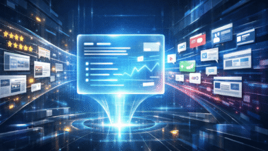 Abstract digital representation of SEO, data analysis, and online communication.