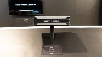 Donut Solid State battery module on display, showcasing its design.