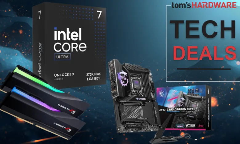 Tech deals featuring Intel Core i7 CPU, MSI motherboard, and Trident Z5 RAM.