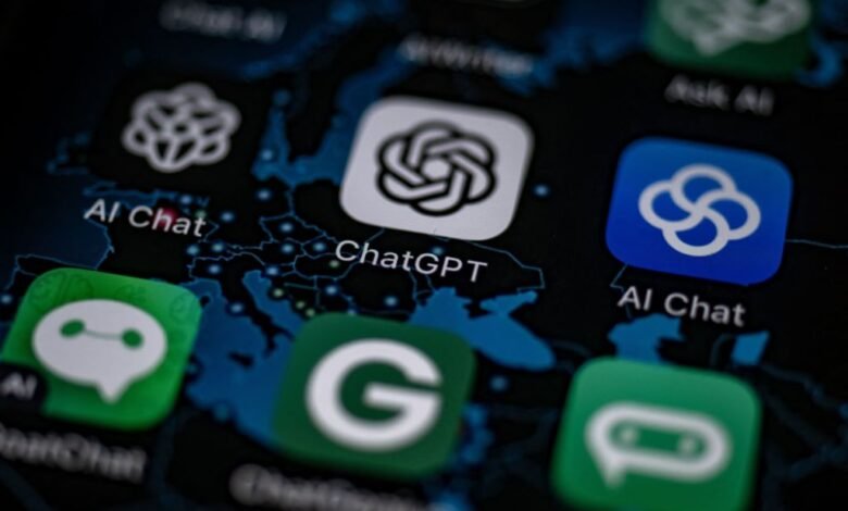 Close-up of a smartphone screen displaying AI app icons, including ChatGPT.