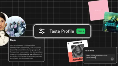 Spotify Taste Profile Beta interface with music suggestions.