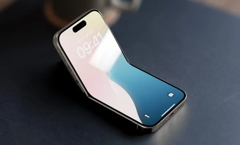 Foldable iPhone concept with a seamless hinge and edge-to-edge display.