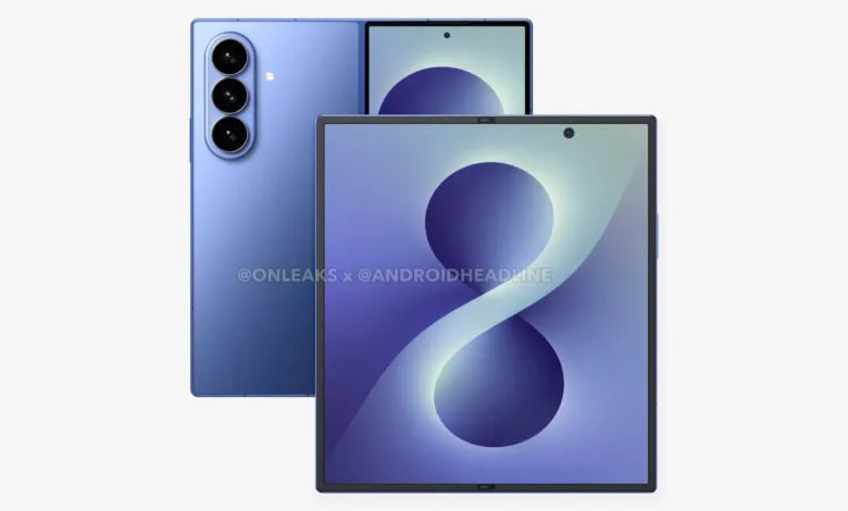 Foldable smartphone with triple camera and large display.