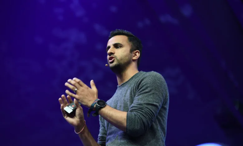 Ethan Agarwal of Aaptiv speaks on stage at Collision 2019.