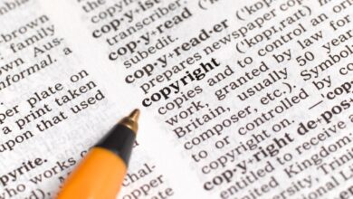 Dictionary page with 'copyright' highlighted by a pen.