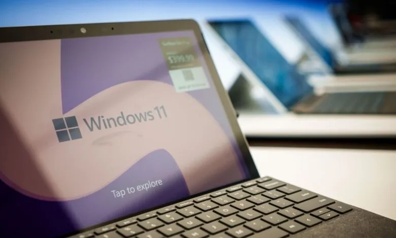 Close-up of a laptop screen displaying the Windows 11 operating system.