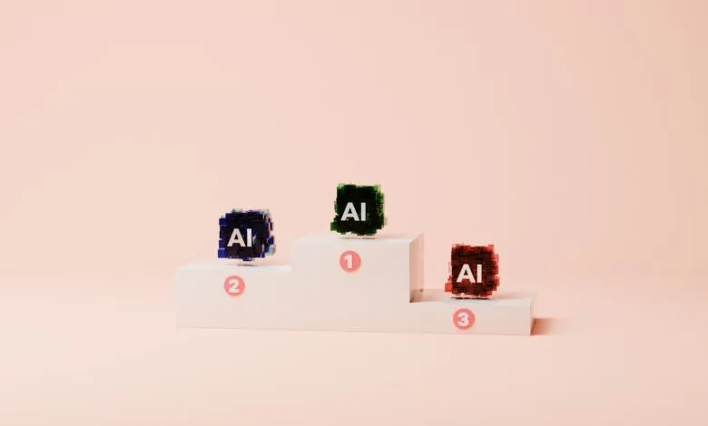 AI cubes on a podium, first place green, second blue, third red.