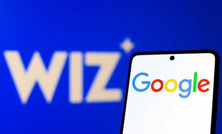 Smartphone displays Google logo with Wiz logo in the background.